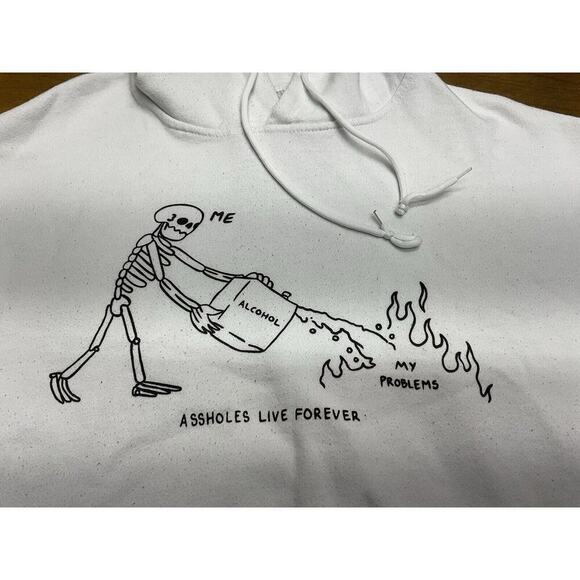 Assholes*s Live Forever Hoodie Medium White Graphic Pullover Sweater - Picture 2 of 8